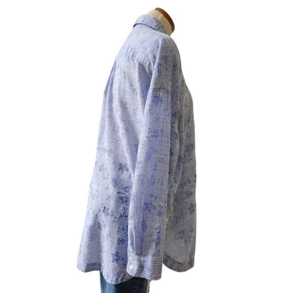 Anthropologie Postmark  Blue White Striped Floral Long Sleeve Button Up … - Picture 5 of 12